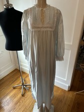 Vtg Barbizon M Nightgown Maxi Satin Blue Cuddleskin Pleated Lace Yoke Bodice