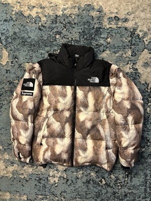 The North Face X Supreme Fur Print Nuptse Jacket Size XLarge Worn Lightly