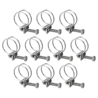 10Pcs Double Wire Hose Clamp 24-27mm Adjustable Hose Clip with M6 Bolt
