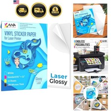 Printable Vinyl Sticker Paper for Laser Printer - Glossy White - 15 Self-Adhe...