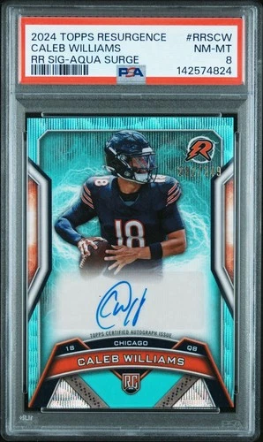 2024 Topps Resurgence Rookie Caleb Williams Aqua Surge /299 Auto PSA 8 RC