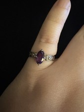 Sterling Silver Amethyst Ring Size 7 Marquise Cut Purple Gemstone 925