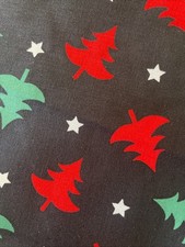 2 Yds Quilt Cotton Black/ Red/green Xmas Trees Stars 44 Wide