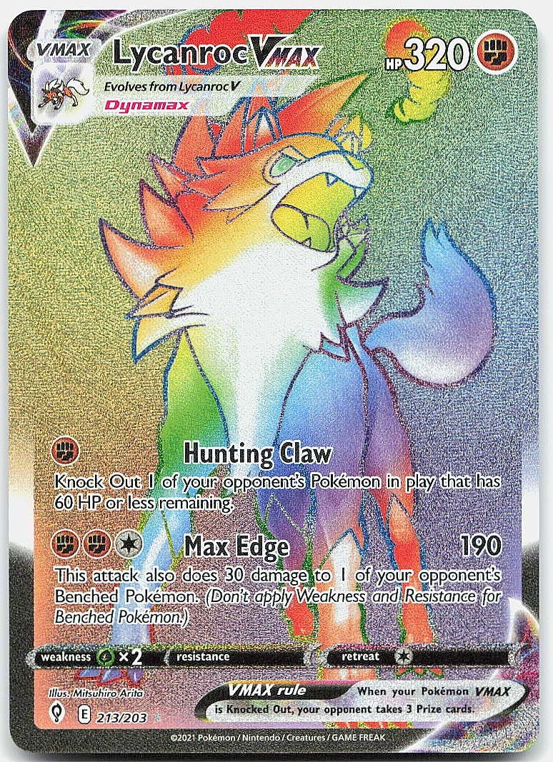 Lycanroc VMAX (Secret) - #213/203 SWSH07: Evolving Skies Holo NM