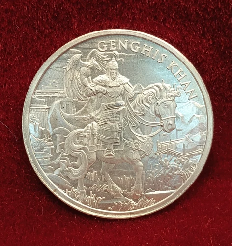 LEGENDARY WARRIORS - GENGHIS KHAN - 1 Troy Ounce .999 Fine Silver Round.  Nice!