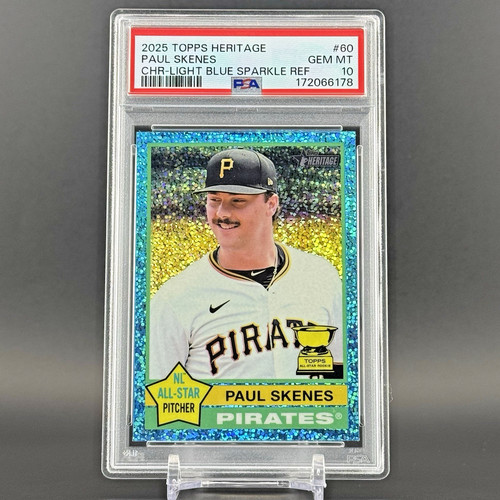 2025 Topps Heritage Paul Skenes Light Blue Sparkle PSA 10 NL All Star #60