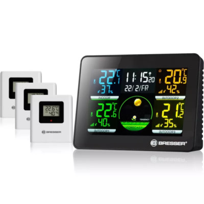 BRESSER Thermo Hygro Quadro NLX - Thermo-Hygrometer mit 3 Außensen Wetterstation