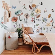 Boho Flower Wall Decals Simple Wildflower Floral Wall Stickers for Colored