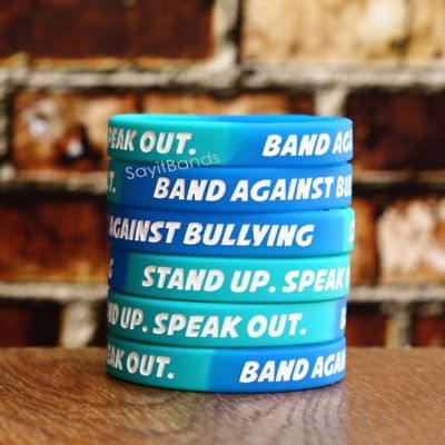 5 Band Against Bullying Wristbands - Debossed Silicone Anti Bully Bracelet Set