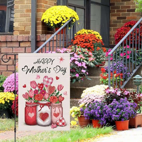 Happy Mother'S Day Garden Flag 12X18 Double Sided for Mom, Burlap Small Vertical - Picture 3 of 6