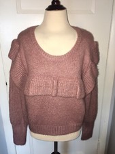 Wild Fable Ruffle Sweater Soft Rose Crewneck Pullover Long Sleeve Women s L