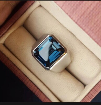 Natural London Blue Topaz Mens Ring 925 Sterling Silver Mate Finish ...