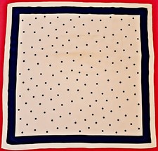 SCARF VINTAGE AUTHENTIC POLKA DOTS WHITE BLUE VISCOSE 34 "SQUARE