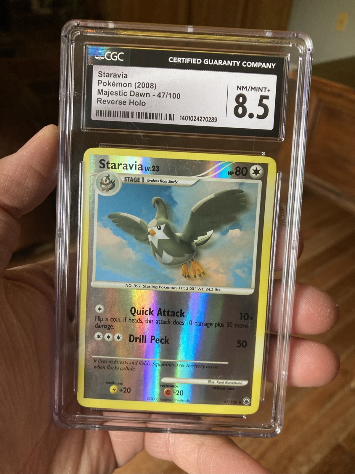 2008 Pokemon EX Majestic Dawn #47/100 Staravia Reverse Holo CGC 8.5 Graded