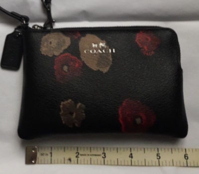 AUTHENTIC COACH PVC FLORAL FLOWER WALLET WRISTLET F65064 BLACK/RED