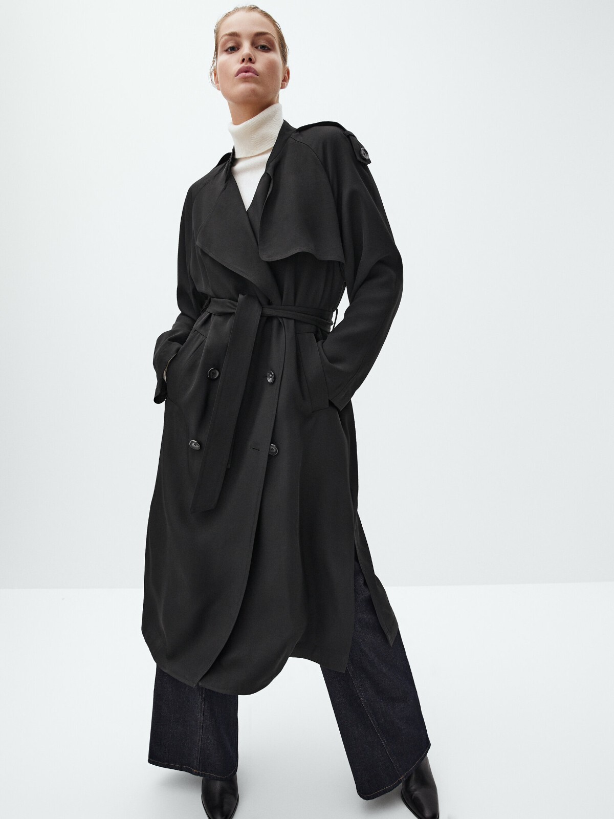 BNWT Massimo Dutti Black Loose Fitting Trench Coat Size S image 4