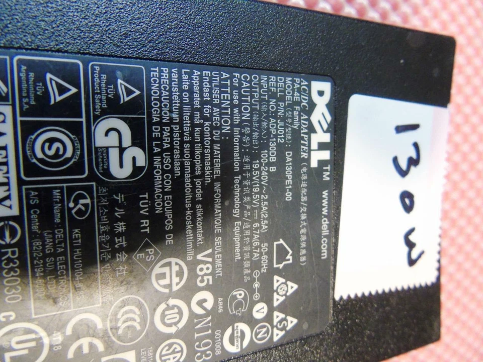 Adaptador de CA original Dell 130W 100-240V 2.5A 50-60Hz 19.5V6.70A - 0JU012 JU012 Foto 4 de 4