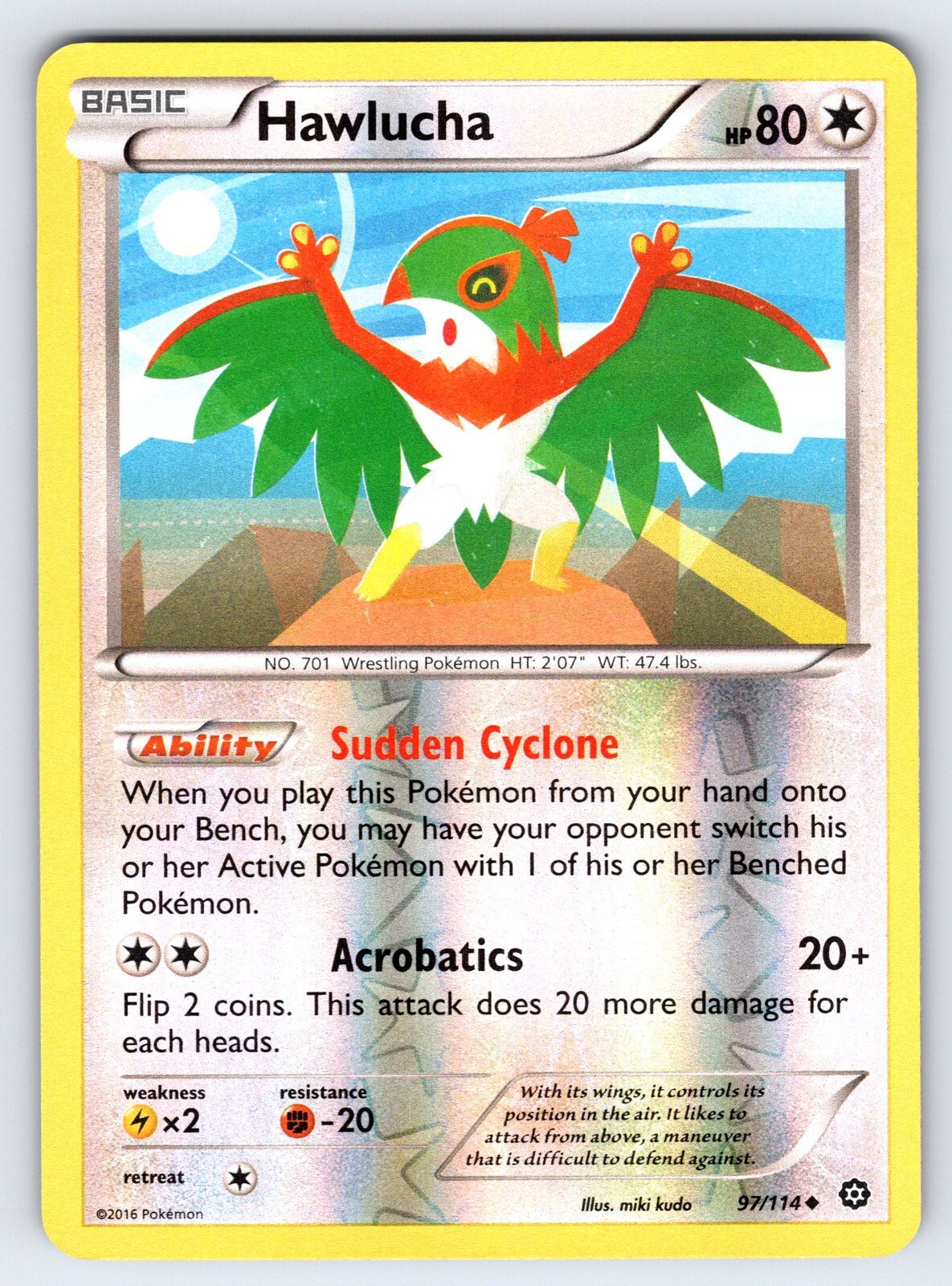 Hawlucha 97/114 2016 XY Steam Siege Pokemon Card TCG Reverse Holo Uncommon - Nm