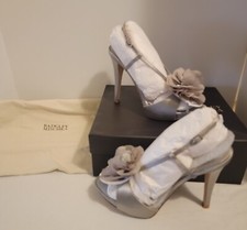 Badgley Mischka Women's Zabrina Heels Silver Satin Sandal -Sz 9 Wedding Formal