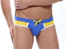 New Men's Sexy Blue & Yellow Low Rise Pouch Swim Bikini w/Contoured Pouch -Gay