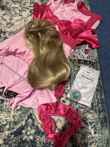 Womens Sexy 6pcs Pink Princess peach Romper Halloween Adult Costume Size XS+ Wig - Picture 15 of 15