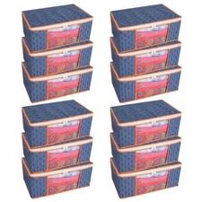 Printed Saree Cover Set of 12 Non-Woven Cloth Storage/Wardrobe Organize NavyBlue
