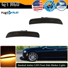 For 2015-up Chrysler 300 300C Amber Front LED Side Marker Light Lamp Smoked Lens