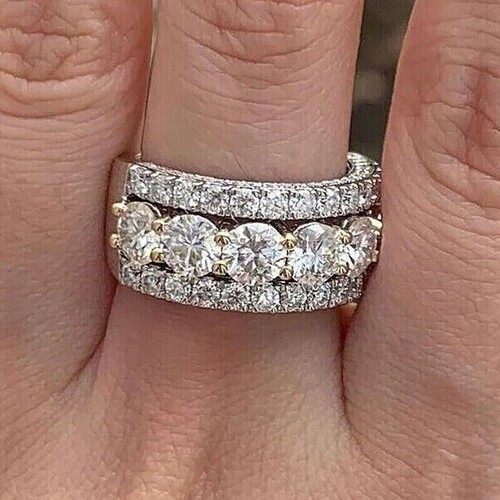 3 CTW Rund geschnitten VVS1 Moissanit 14k weiß vergoldet Halbewigkeit Band Hochzeit - Bild 4 von 8