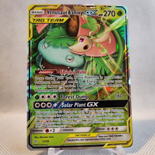 Venusaur & Snivy GX Tag Team ULTRA RARE 1/236 Pokemon Cosmic Eclipse