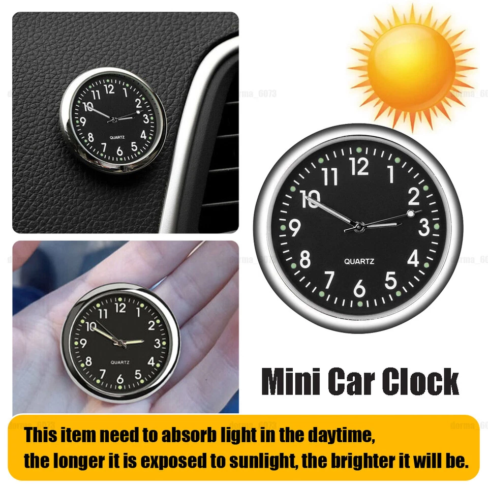 Car Mini Luminous Quartz Analog Clock Dashboard Stick-On Watch Marine Boat - Image 3 of 4