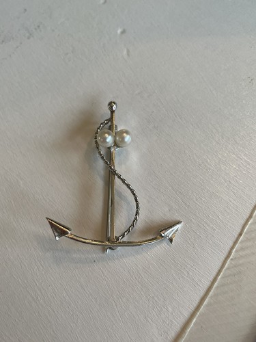 brooch. Nautical. Sterling silver anchor with  genuine pearls vintage - Bild 1 von 4