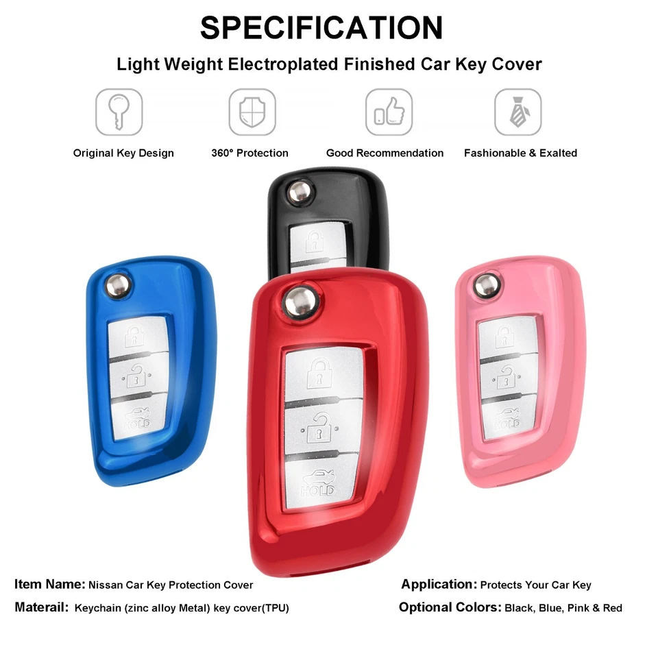 TPU Flip 3 Buttons Car Key Fob Cover for Nissan Rogue Sport Sylphy Pulsar Sentra - Image 4 of 4