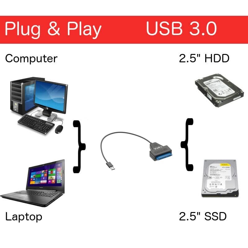 USB-C Zu SATA Adapter Kabel - Für 2,5 Zoll HDD/SSD Festplatten