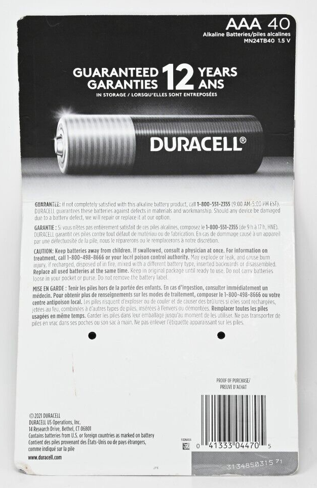 Duracell CopperTop AAA Alkaline Power Boost Batteries 40 Count EXP