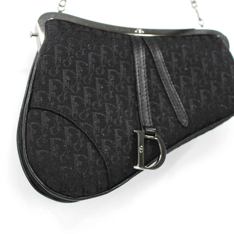 Christian Dior Black Trotter Mini Saddle bag Chainlink Charm Shoulder Bag Clutch - Image 4 of 4