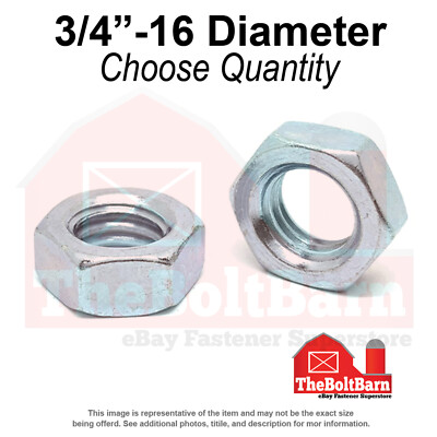3/4''-16 Grade A Hex Jam Nuts Zinc Clear Fine Thread (Pick Quantity)