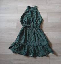 Shein Green & Black Abstract Print Flared Dress High Neck Holiday Boho UK16