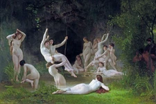 THE NYMPHAEUM LA NYMPHÉE NUDE GIRLS NYMPHS PAINTING ART BY WILLIAM A BOUGUEREAU