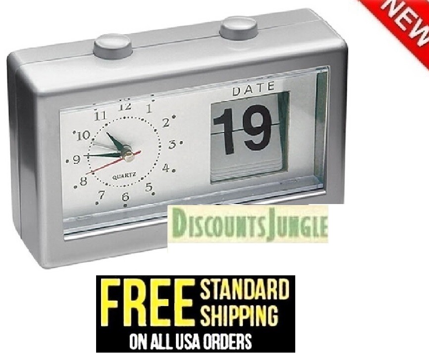 vintage classic Silent retro analog Battery Operated DESK Calendar CLOCK DATE