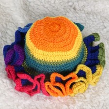 Woman Crochet Bucket Hat Lady Ruffled Brim Fisherman Hat for Teens Windproof