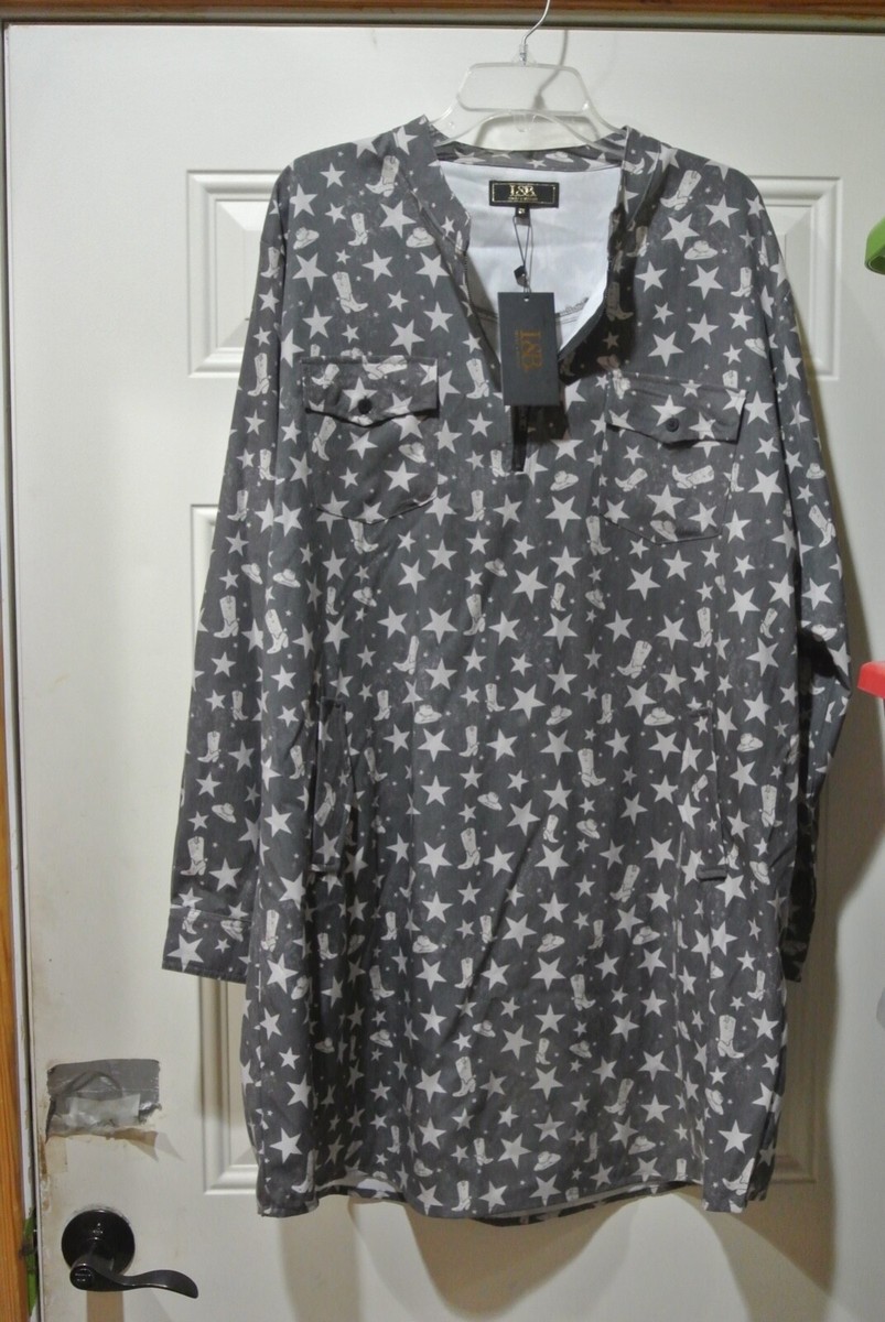 Women's L and B Black Shirt Dress with Cowboy Boots and Star Design/ 1/4  zip NWT | eBay