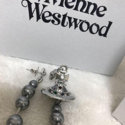 Vivienne Westwood Earrings Long Orb Broken Pearl Gray NO BOX