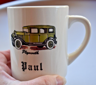 VTG "1930's Plymouth 4 Door Sedan" Coffee Mug Gangster Style Personalized  PAUL