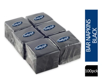 Bulky Soft Premium Quality 2ply Black Cocktail Napkins/Serviettes Size 24x24cm