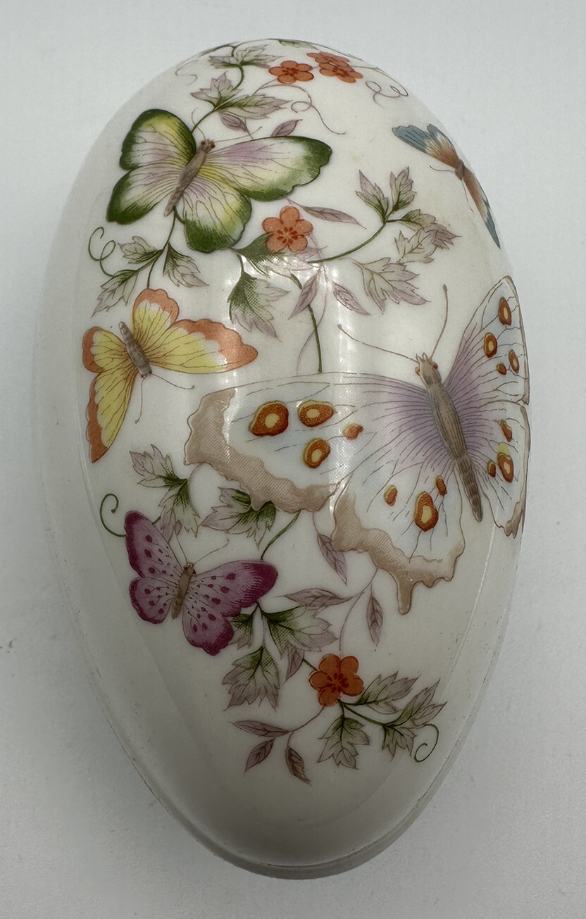 AVON 1974 Vintage Porcelain Egg with 22K Gold Trim Butterflies Decor