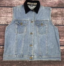 VTG Generra Cotton Denim Velour Collar Sleeveless Jean Vest Womens Sz M EUC
