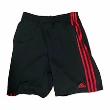 adidas Boys Black/Red 3-Stripes Athletic Shorts Pockets Drawstring Size L