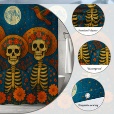Colorful Halloween Skeleton Shower Curtain with Floral Design