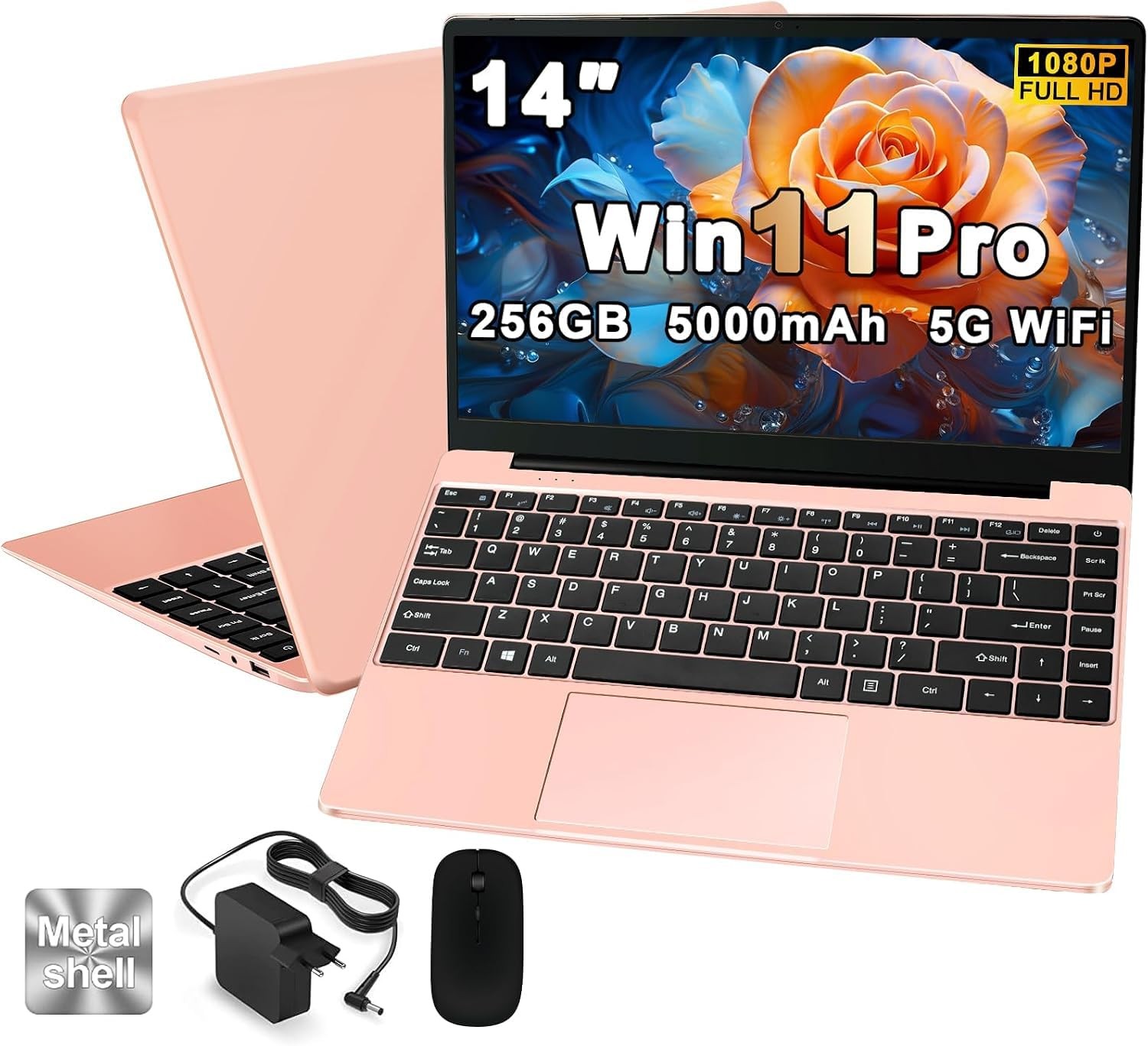 NOTODD 2026 PC Portatile 14 Pollici 256GB 1080P 2.4G 5G Win 11 Oro Notebook