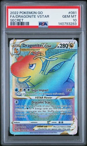 2022 POKEMON GO SECRET #081 FULL ART/DRAGONITE VSTAR PSA 10